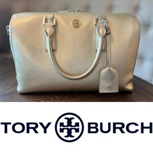⬇️ REDUCED! Like NEW! Tory Burch Robinson Middy Satchel in Gold Saffiano Leather